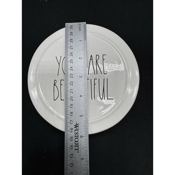 Rae Dunn “You are Beautiful” White Round Jewelry Box Bowl w/ Lid Trinket Dish - Picture 3 of 8